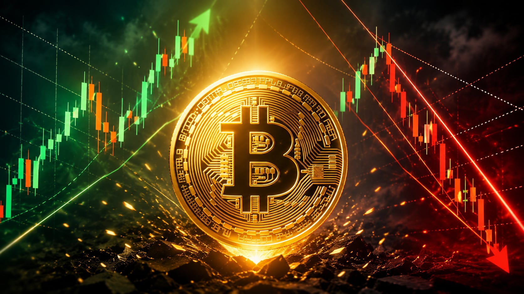 Editorial illustration for the Closelooknet Daily Pulse — Bitcoin balanced on the line that decides its market regime